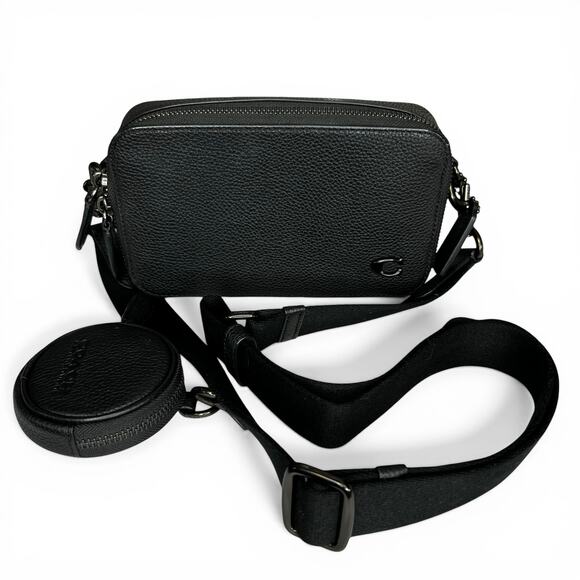 Coach Charter Slim Crossbody Bag Black Pebble Leather CC070 + Round Pouch - Picture 8 of 10